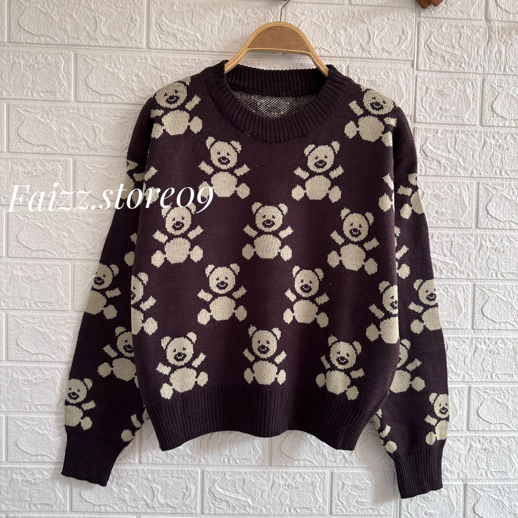 Novaria Sweater Rajut Motif Panda Wanita Lengan Panjang Wanita