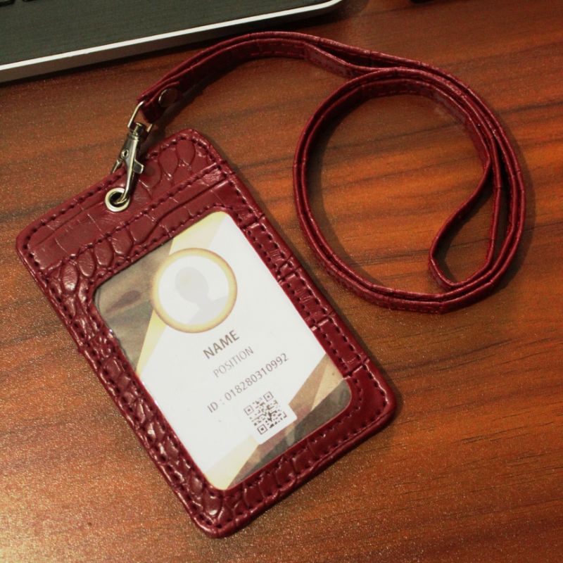 

id card holder lanyard kulit name tag motif buaya
