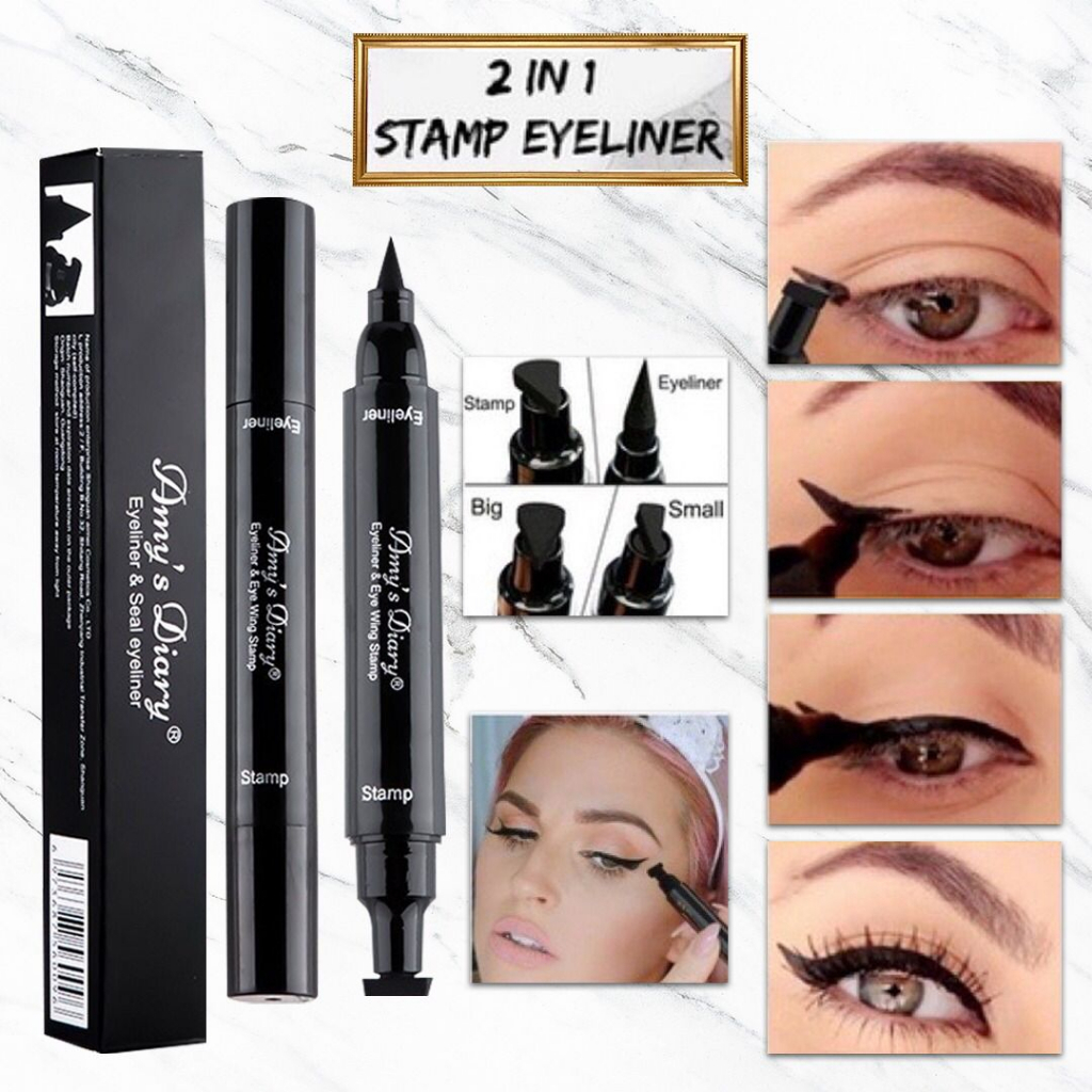 2in1 EYELINER STAMP Wing Eyeliner Liquid Waterproof Stamp Eyeliner 2 in 1 Eyeliner Spidol