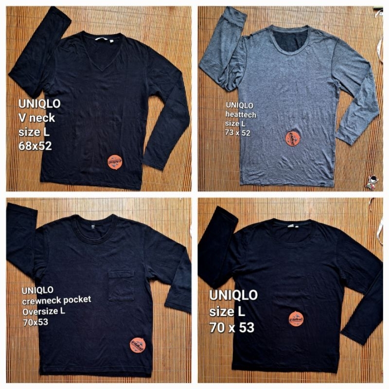 Baju Kaos UNIQLO Polos Lengan Panjang Airism Supima Oversize Basic Crewneck V neck Oblong Pocket Waf