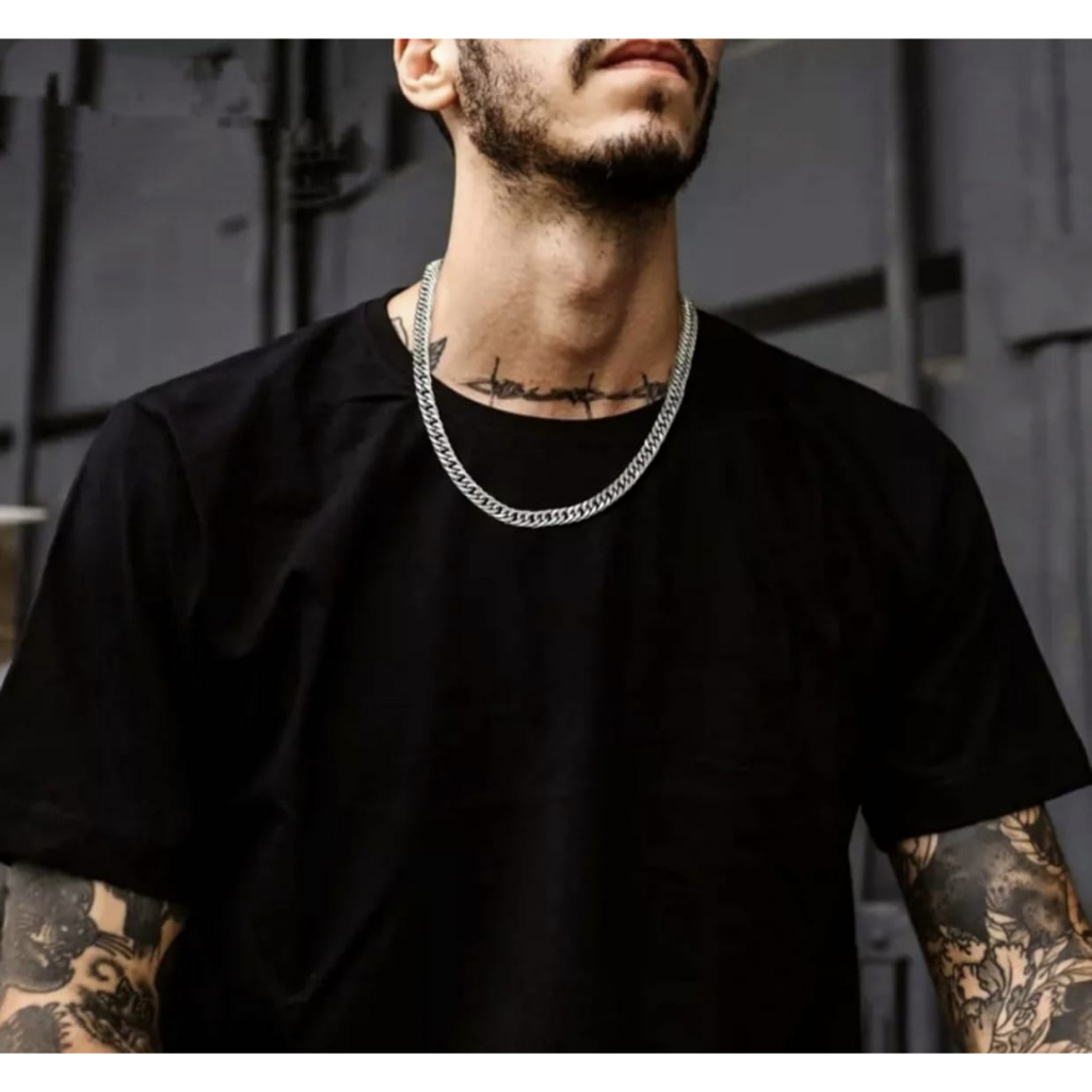 Kalung Pria Rantai Titanium Anti Karat Silver Putih Keren