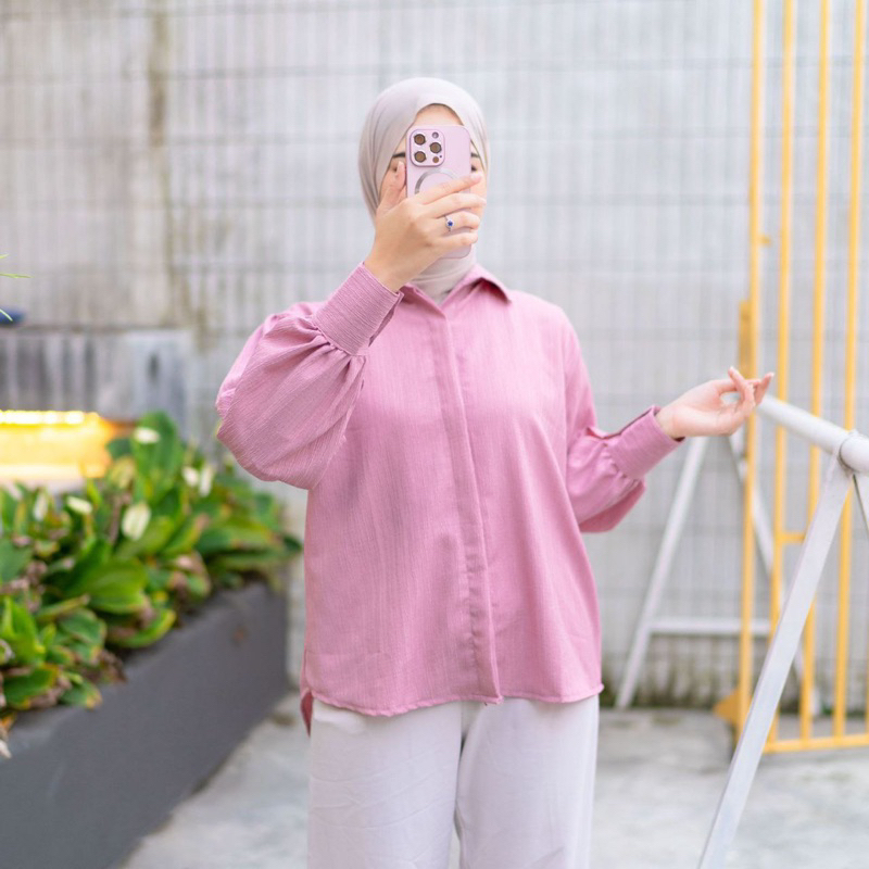 ATASAN VIRAL!!! Kemeja Lady Crush Lengan Balon Atasan Blouse Wanita Kekinian