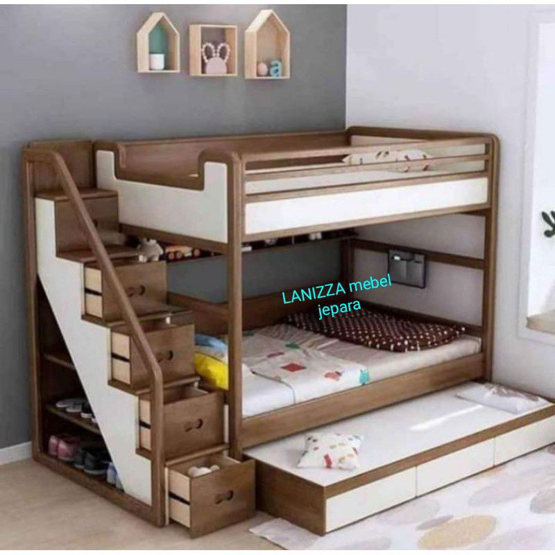 Ranjang tingkat anak kayu jati custom (kasur 100x200)