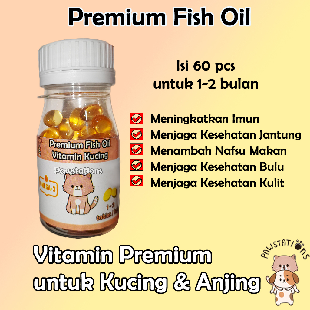 Premium Fish Oil Minyak Ikan Kucing &amp; Anjing Isi 60pcs