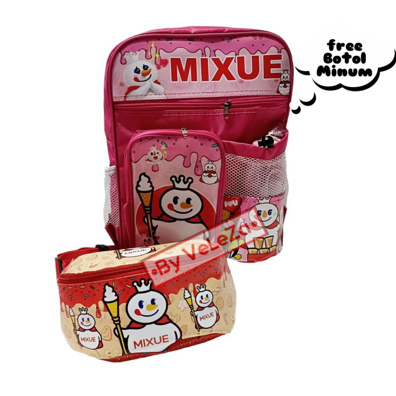 Tas Ransel Anak Karakter Mixue ice cream gratis waistbag botol minum - tas anak