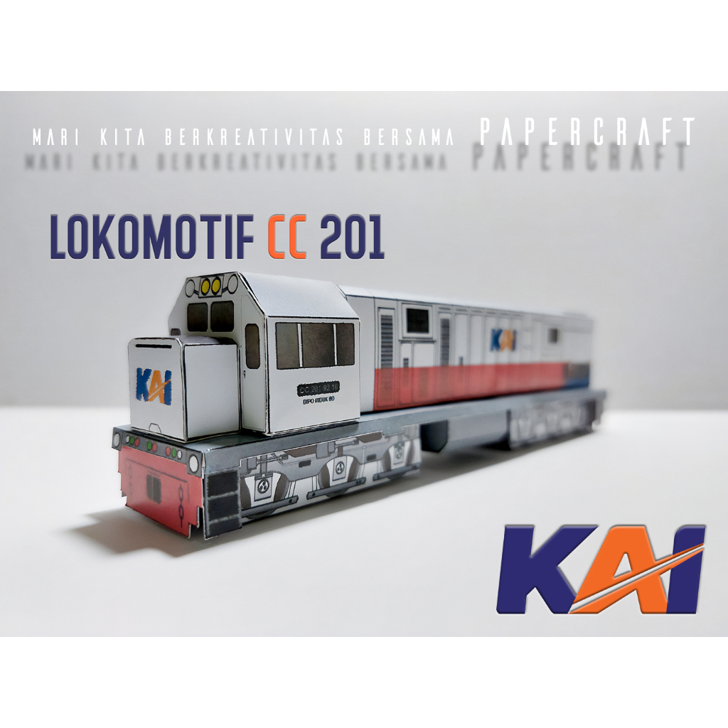 3D Papercraft Kereta Api Indonesia Lokomotif CC 201 Pola Kertas DIY