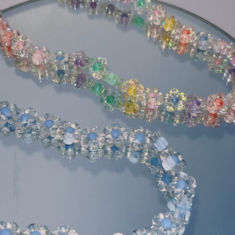 PROMO 6.6 Kalung Manik Wanita Bunga Transparan Bening Fancy