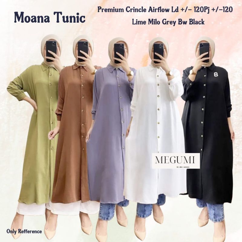 Moana Tunik Megumi Atasan Wanita Polos Crinkle Airflow Ld 120 [ READY COD ]