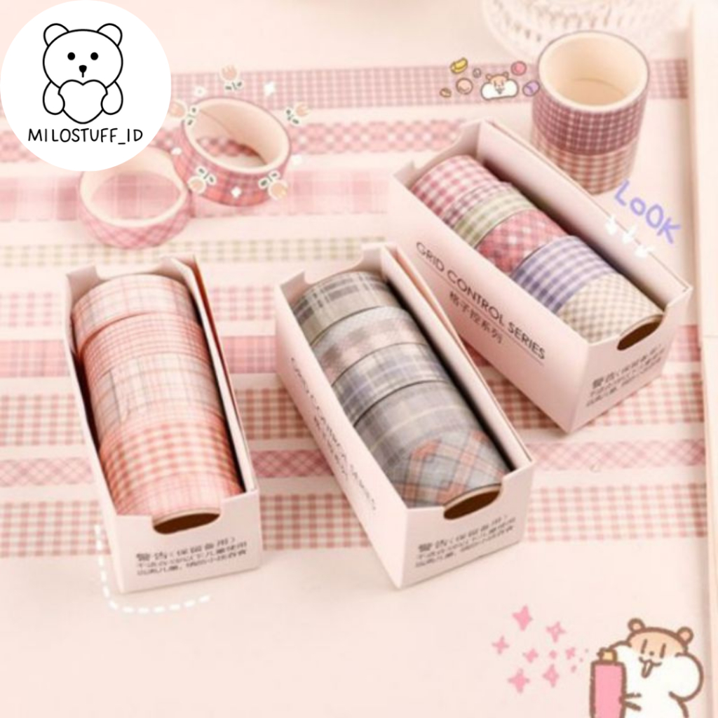 

[MILOSTUFF_ID] 6 Pcs Washitape Grid Selotip Washi Paper Untuk Jurnal DIY Scrapbook--MS0289