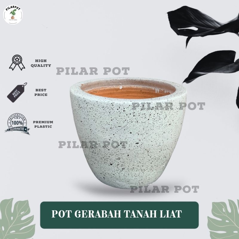 POT BUNGA TANAMAN GERABAH TANAH LIAT MOTIF SPRINKLE PUTIH D22 - SPRINKLE PUTIH