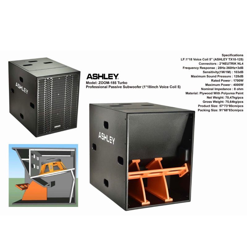 Subwoofer Pasif Ashley Zoom 185 Turbo Original Passive Sub 18 inch