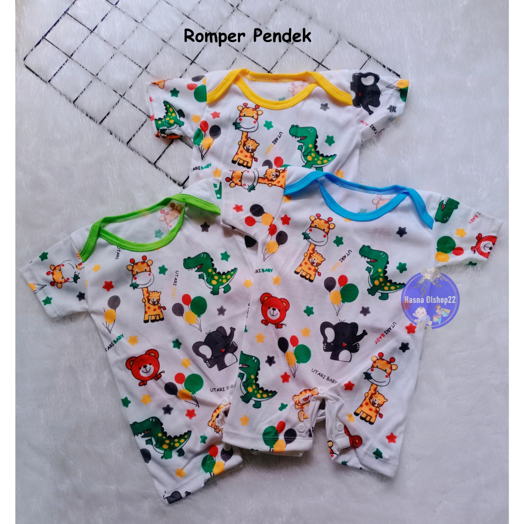 Baju Bayi Jumper / Romper Pendek Bayi / Baju Kodok Bayi Motif Dino