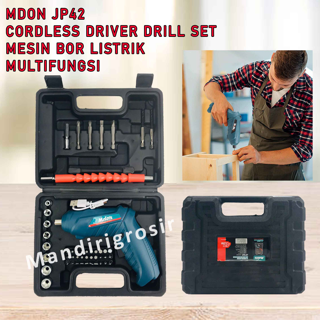 Cordless Driver Dill Set* MDON JP42* Mesin Bor Electric* Mesin Multifungsi