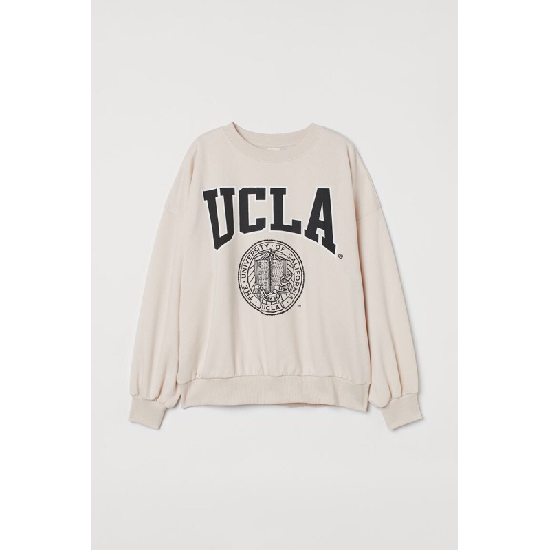 COD SALE 12.12 Crewneck Sweater HnM Ucla Cream White Pria Wanita Free Paperbag