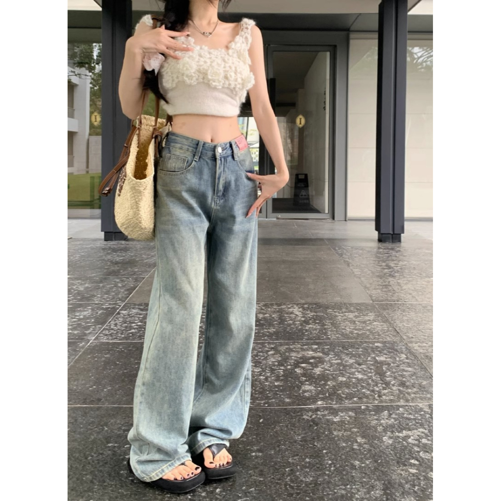 Kulot Celana Jeans Wanita Loose Highwaist Kekinian Biru Retro