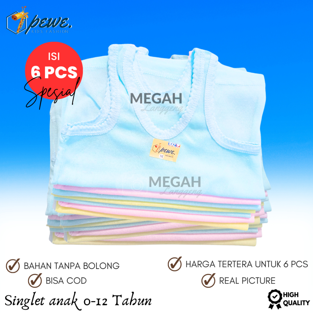 6 Pcs Singlet Anak Warna Random Usia 0-5 Tahun Tanpa Bolong Bolong Kaos Dalam Kutang TREN / Singlet Kaos Dalam anak laki laki umur 1-2 tahun - Kaos dalam anak laki laki lusinan - Kaos dalam bayi laki laki - Kaos dalam bayi perempuan - Daleman anak