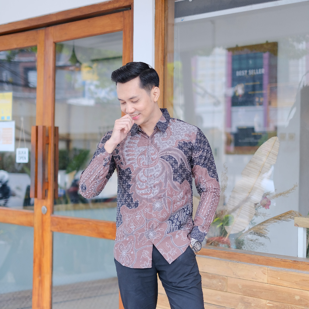 Baju Batik Lengan Panjang Pria Batik Kertojoyo Premium Eksklusif Terbaru Warna Kalem