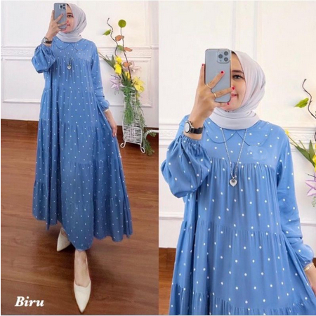 GAMIS KAYRA BINTIK JUMBO LD 120 RESLETING DEPAN BAJU DRESS WANITA MUSLIM FASHION TERBARU BAHAN RAYON MAXY MAXI MOTIF KEKINIAN