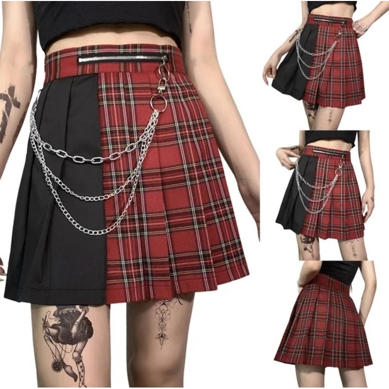 HARAJUKU SKIRT TARTAN HALF PLAIN BY DARALINE