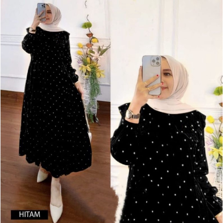 Gamis Midi Dress Jumbo Wanita Kayra Tutul Bahan Rayon