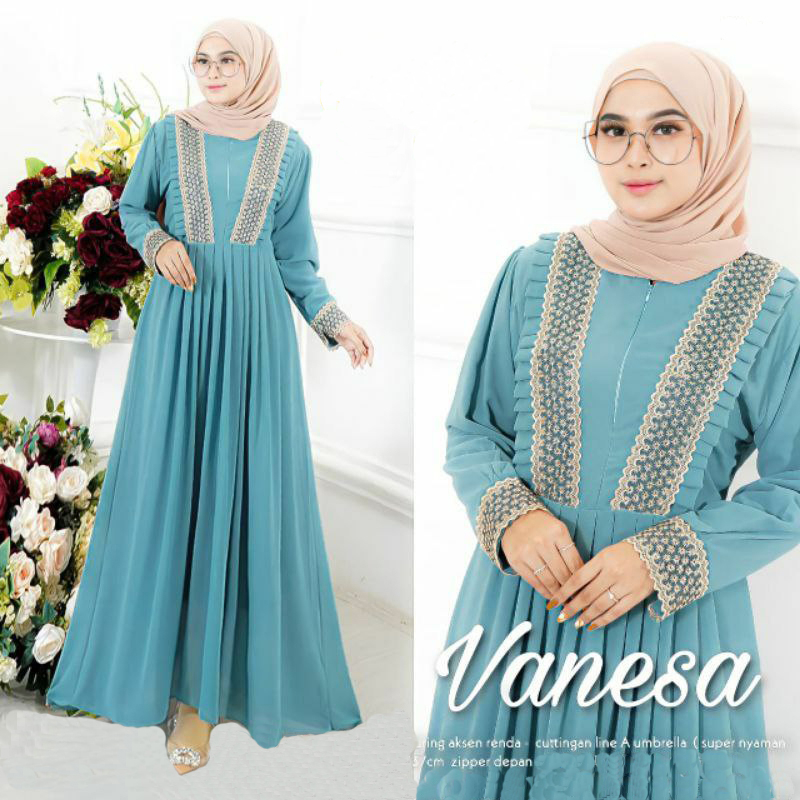 Vanessa Gamis Rayon Maxy Dress Wanita Muslim Syari Motif Terbaru