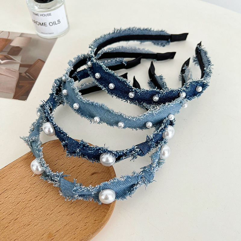 Caliloops Bando Bandana Jeans Denim Kerut Korean Style Dewasa Emiu