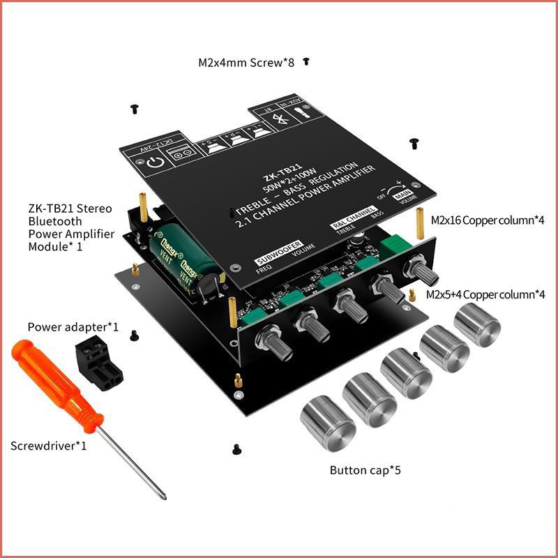 ic Ori import ZK-TB21 TPA3116D2 Bluetooth 5.0 Subwoofer Amplifier Board 50WX2+100W 2.1 Channel Power Audio Stereo