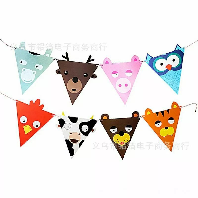 Bunting flag karakter hewan | bunting flag ulang tahun safari animal | dekorasi ultah anak bunting f