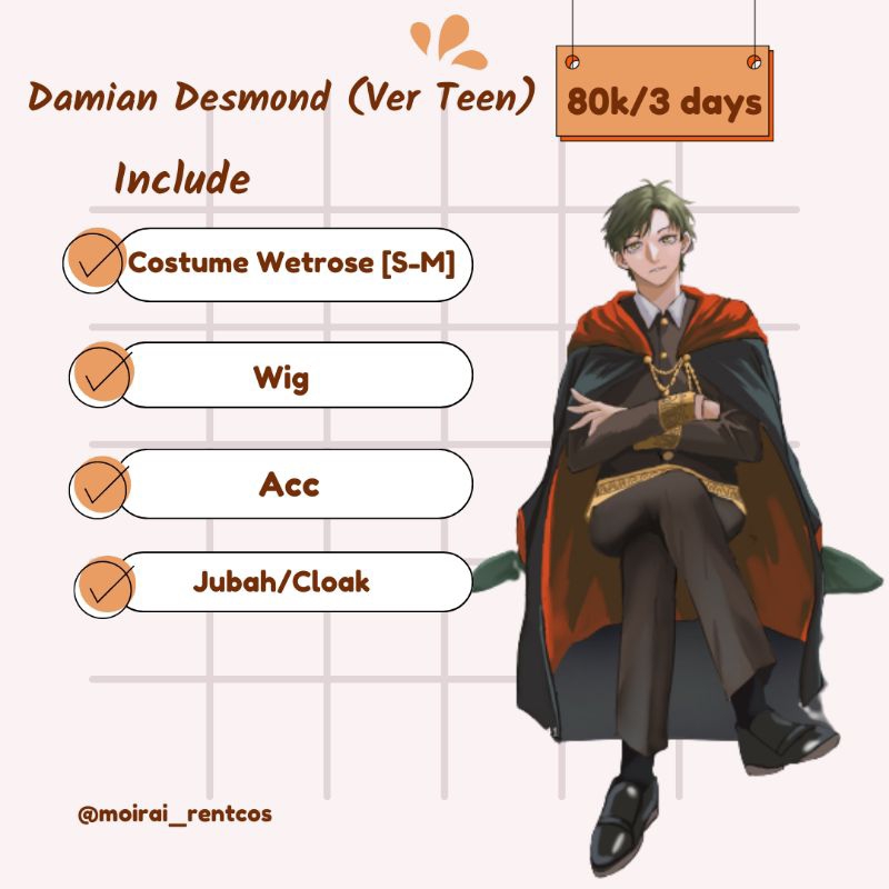 RENTAL COSTUME COSPLAY DAMIAN DESMOND SPY X FAMILY