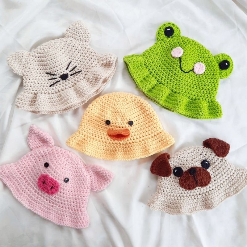 CROCHET BUCKET HAT ANIMAL | TOPI RAJUT HEWAN, TOPI KODOK, TOPI BEBEK, TOPI LEBAH | TOPI RAJUT ANAK L