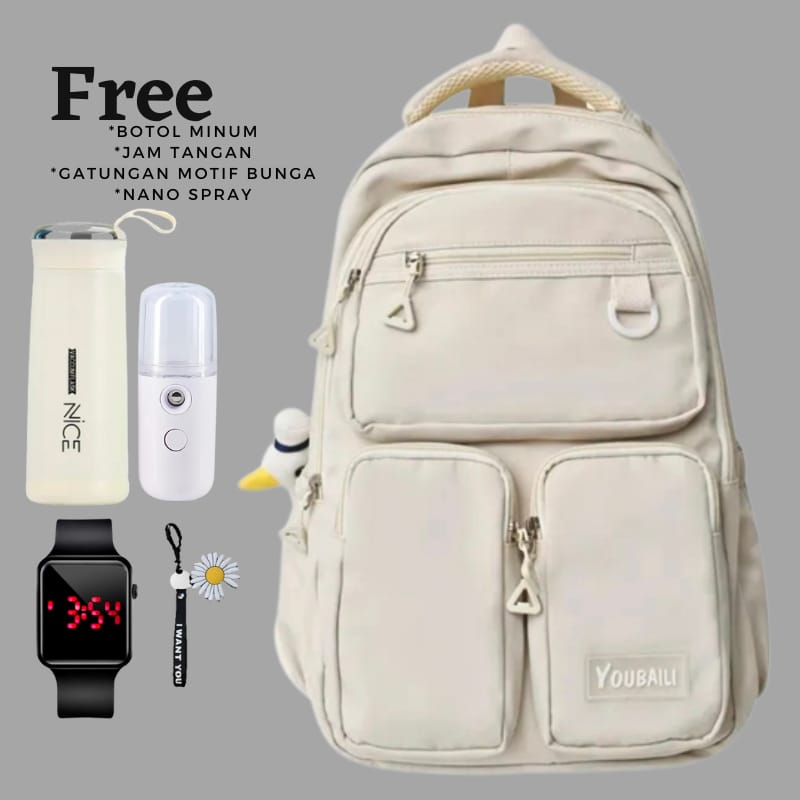 Tas Sekolah Tas Ransel Anak Ransel Wanita Remaja Backpack Terbaru Free Jam Tangan Tas Gendong Kualiti Inport