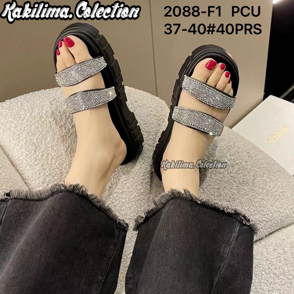 Sandal wedges gliter wanita sandal slip on perempuan Balance 2088-F1