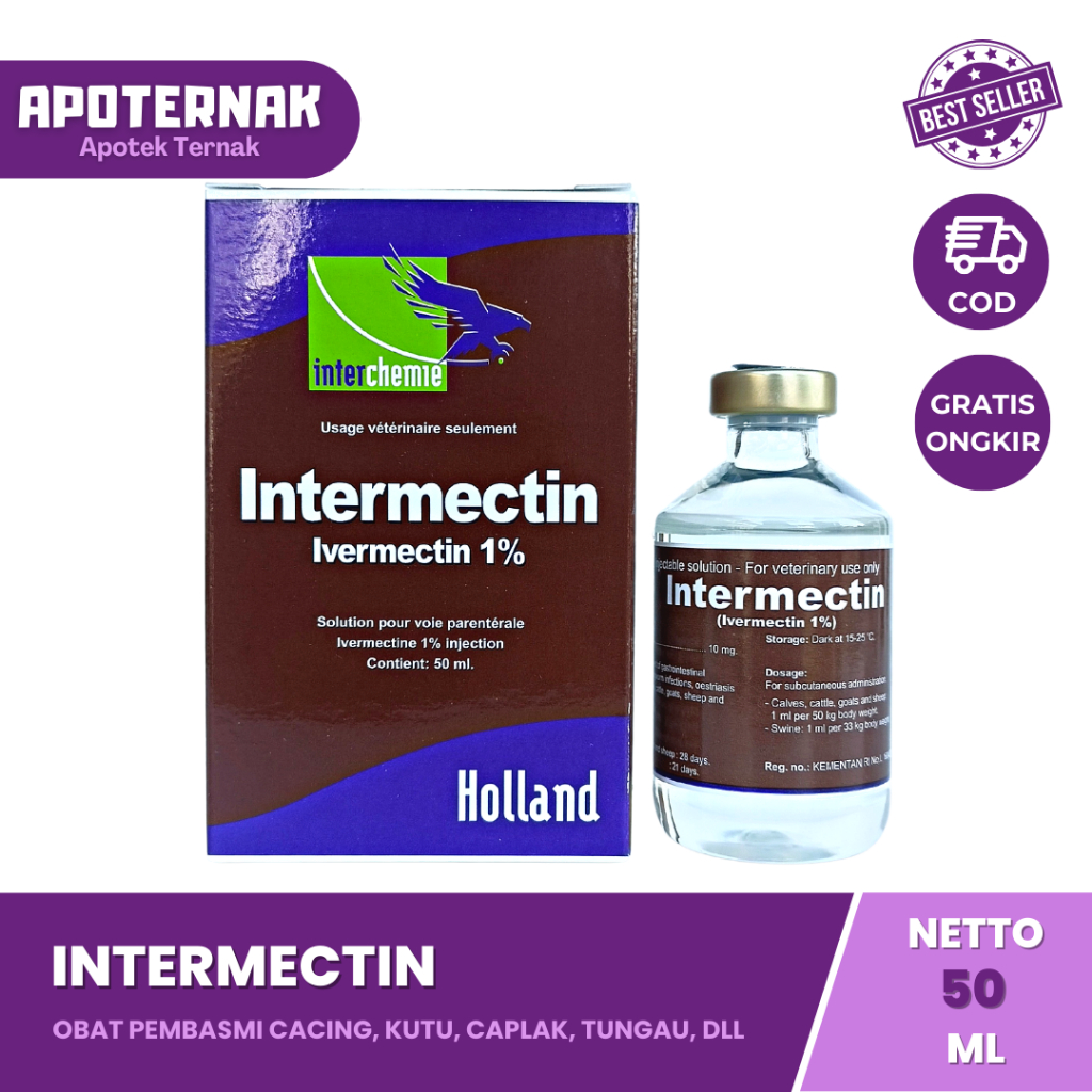 INTERMECTIN 50 ml Holland ORIGINAL | Obat Cacing Kutu Tungai Caplak Parasit Pada Sapi Kambing Anjing Kucing