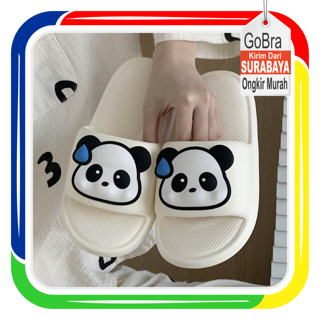 Gobra ♕ SA036 Sandal Wanita Empuk Eva Rumah Motif Panda Warna Simple Lucu Sendal Motif Ringan Empuk Santai Import Murah COD