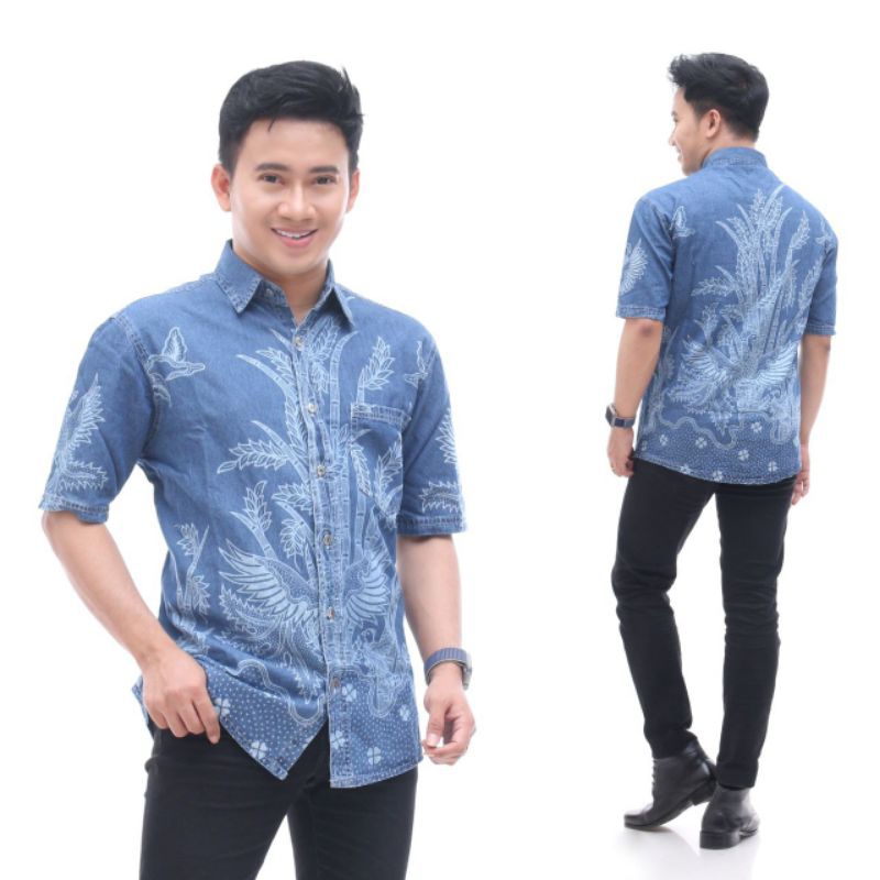 BSWART Batik Batik HRB026 Kenongo Hem Pendek Anjani Blue Pekalongan / Soloan M L XL Butik