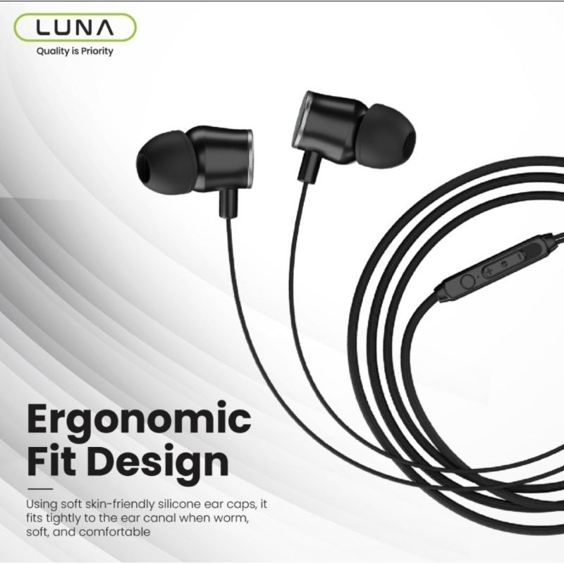 Luna Handsfree Stereo In-Ear Wired Earphone cable with Mic Free Pouch - Headset jack 3.5mm Gaming sport EA-2Y EA-2Z EA-2A1 EA-25 EA-2X EA-2W EC17P Varian Series