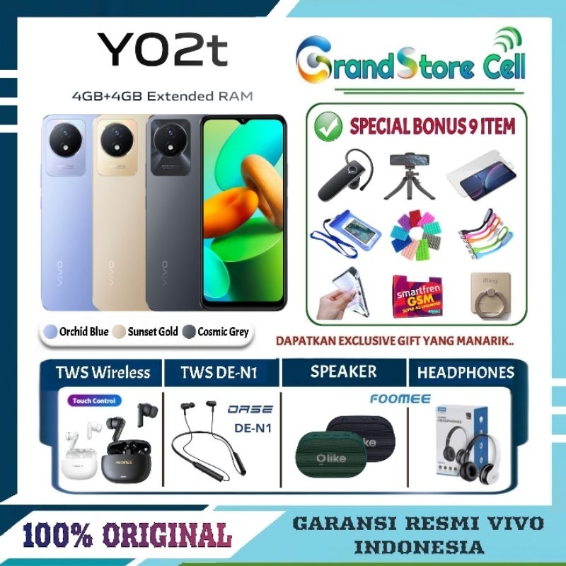 VIVO Y02T 4/64 GB | VIVO Y 02T - Y 02 T (RAM 4GB+4GB Extended) GARANSI RESMI INDONESIA