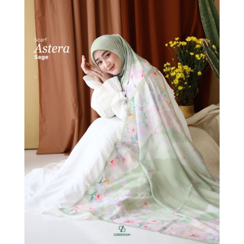 ASTERA SCARF BY GREENISM ORIGINAL - Scarf Voal Motif Bunga Laser Cut