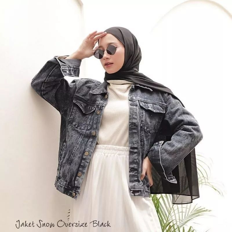 Tamstore Jaket Jeans Denim Wanita Oversize Balon