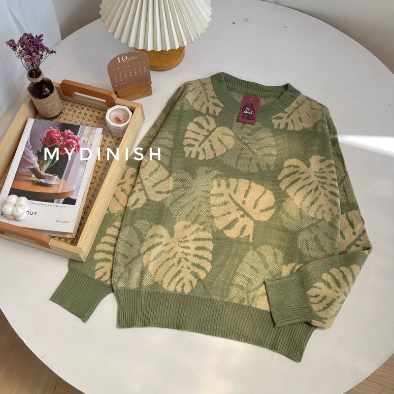 Leaf Sweater Rajut Wanita Motif Daun Terbaru