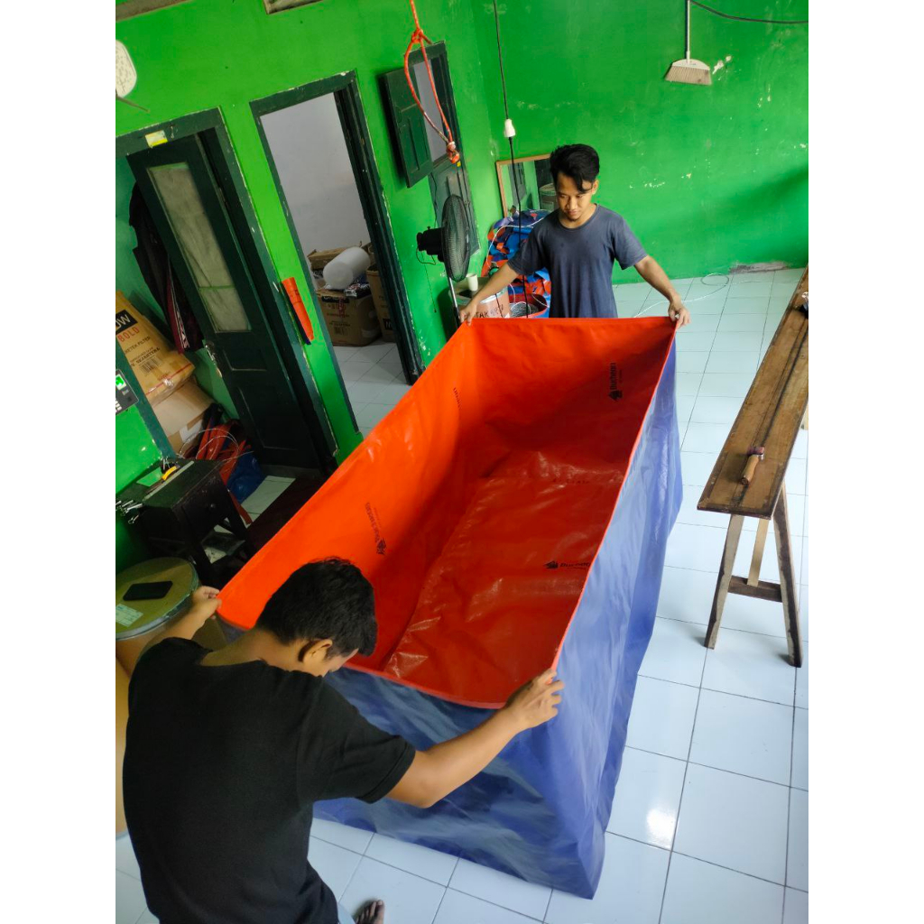 Kolam Terpal A20 130x100x100+pembuangan kecil 2pcs Kolam Terpal Kotak Impor Korea Budidadya Ikan Lel