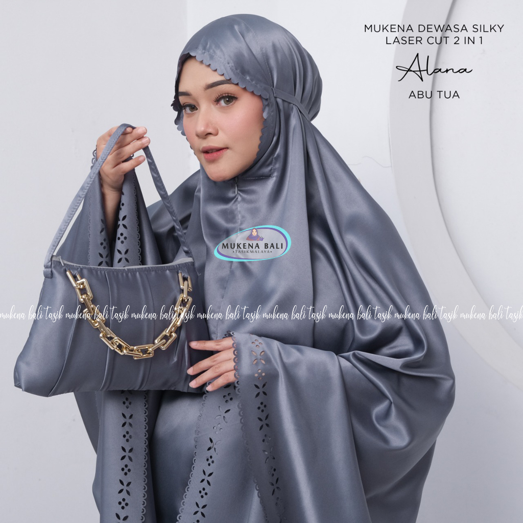 MUKENA BALI TASIK - MUKENA DEWASA SILKY LASER CUT 2 IN 1 POLOS ALANA