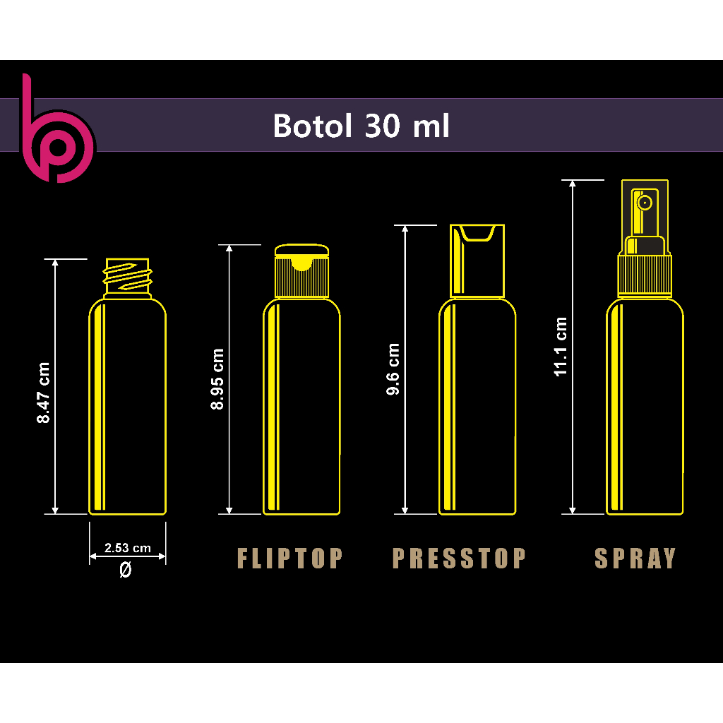 Botol Plastik PET 30ml BR Bening Tebal Tutup Spray