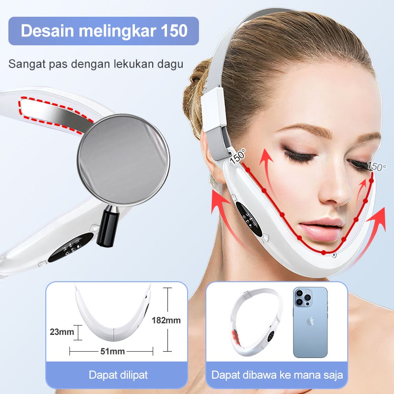 AmazeFan Alat Penirus Pipi V shape face Simetris wajah Penirus pipi pembentuk dagu Pengcil dagu Penirus wajah facial Lifting alat pengecil doubel chin Terapi Foton Merah dan Biru＆5Mode＆8tingkat getaran Pengurangan dagu ganda alat pengencang wajah