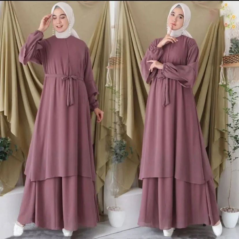 Gamis malae bahan ceruty baby doll premium full furing / busui / resleting depan original