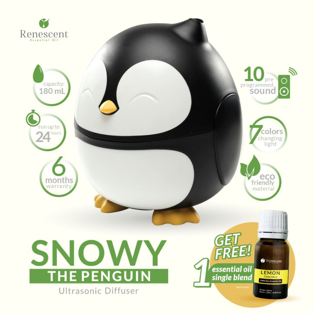 Renescent Penguin Diffuser Aromatherapy Humidifier Difuser Aromaterapi 180ML + 7 LED Lampu + 10 Lagu Pengantar Tidur Anak