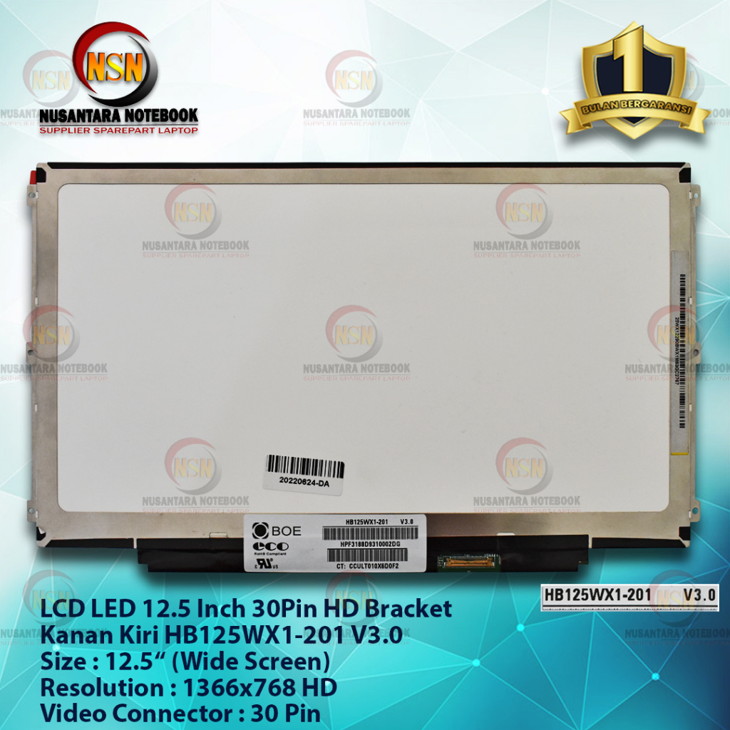 LCD LED 12.5 Inch 30Pin HD Bracket Kuping Kanan Kiri HB125WX1-201 V3.0