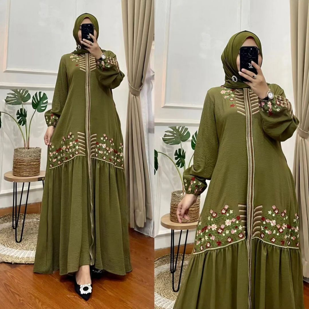 COD Bunga Dress Cringkel Aplikasi Bordir / Gamis Kondangan BAJU DEWASA MURAH TERBARU 2023