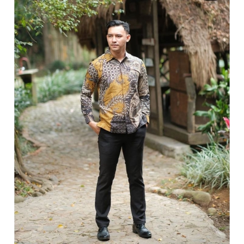 BATIK EXPRESS - VIVIANA MUSTARD PROMO BIG SALE KEMEJA BATIK PRIA LENGAN PANJANG | HEM BATIK