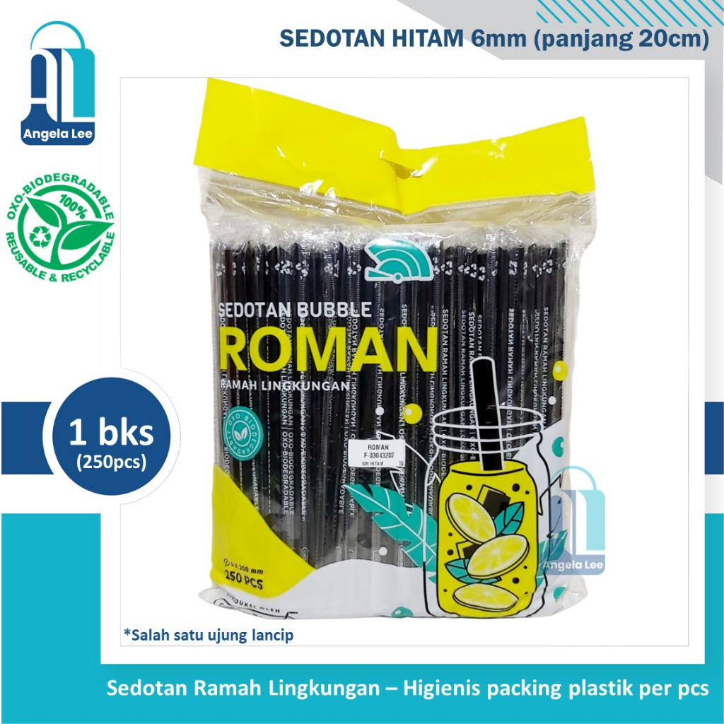 Sedotan Bubble Plastik Hitam Lancip Ramah Lingkungan GoGreen Higienes 6mm 12mm